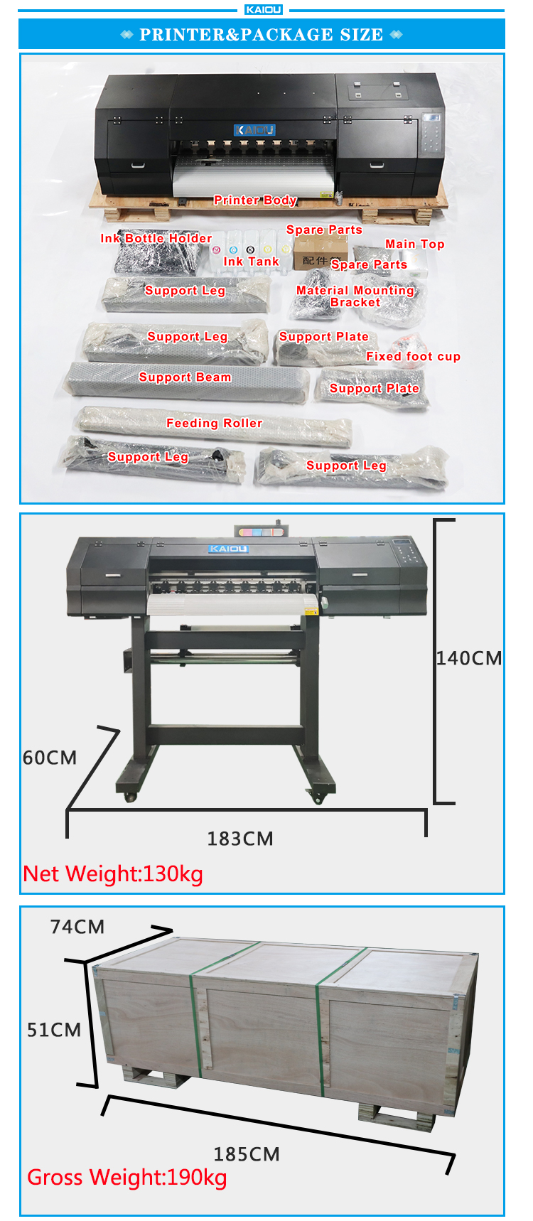kaiou 60 cm rollo de impresión DTF máquina de impresión impresora de camisetas